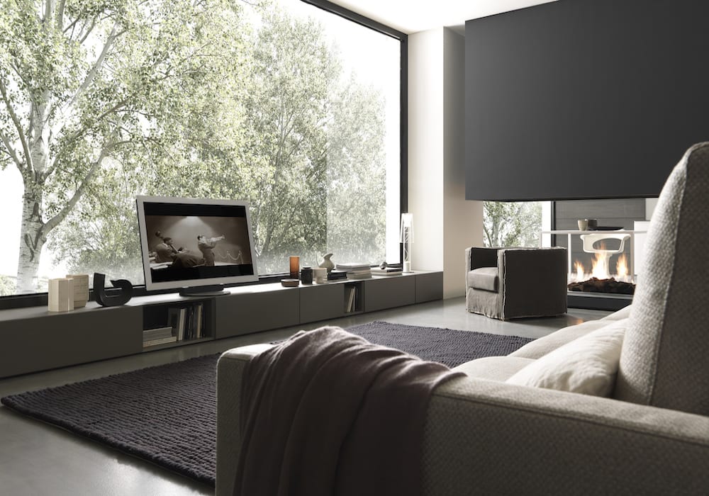 Salon con modulos bajos More en resina cemento - Muebles para TV de diseño
